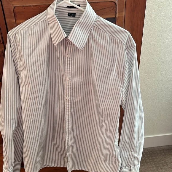 Theory Men’s gray and white long sleeved shirt, size large. - Picture 2 of 5